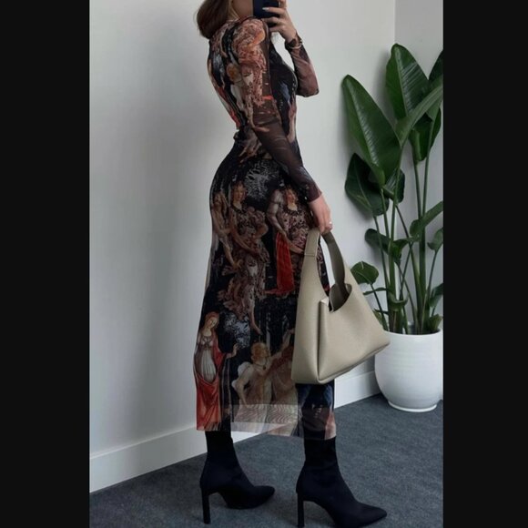NJJ Botticelli Primavera Print Long Sleeve Mesh Maxi Dress L NWT - Picture 2 of 7